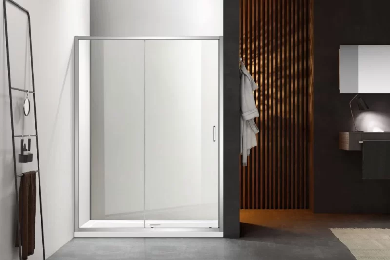 AQ NAA 6121-100 Душевая дверь двухэлементная, раздвижная1000×2000 профиль хром, стекло прозрачное